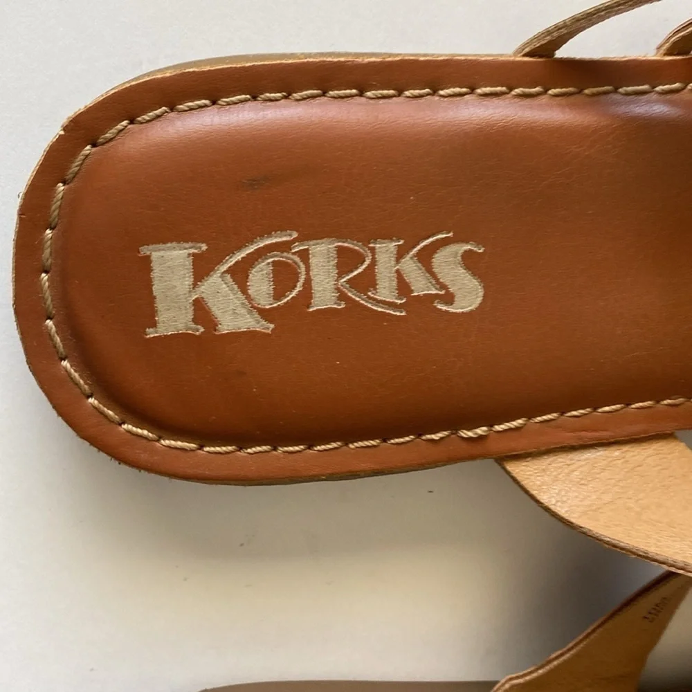 Korks leather slip on sandals toe strap women’s 10